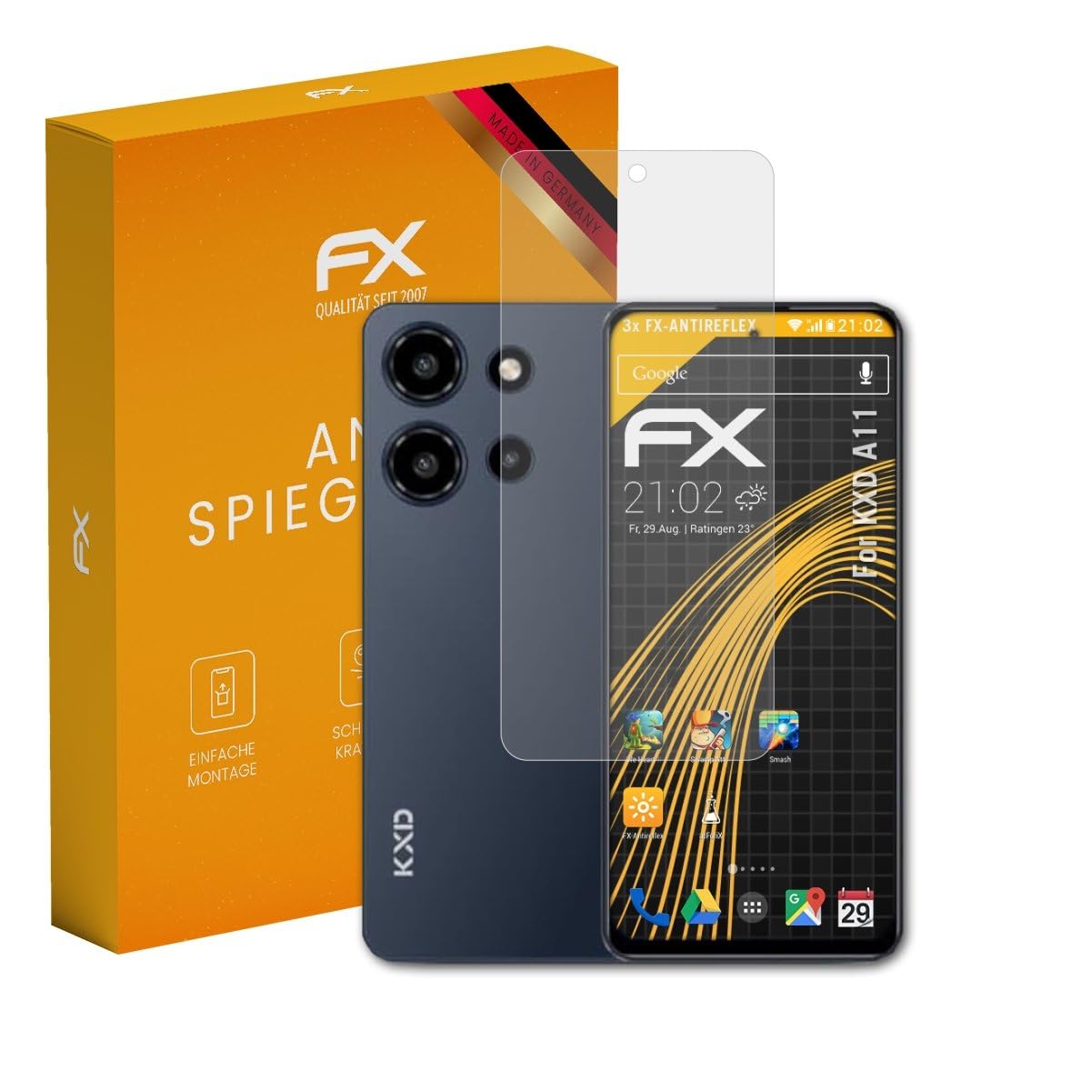 atFoliX Screen Protector compatible with KXD A11 Screen Protection Film, anti-reflective and shock-absorbing FX Protector Film (3X)
