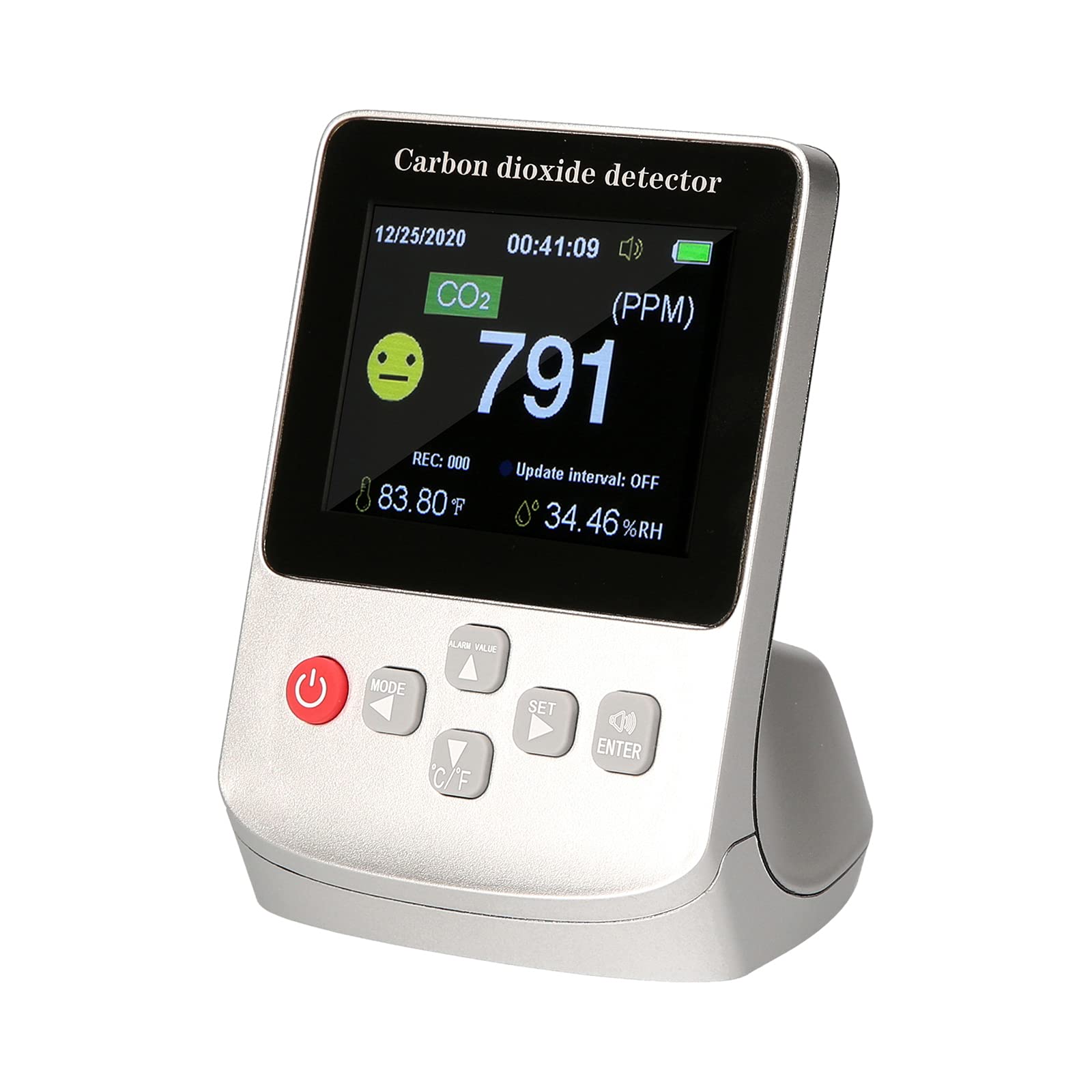 Monitor De Calidad del Aire Probador De CO2 Medidor Recargable De CO2 / Temperatura/Humedad Relativa Detector De Dióxido De Carbono con Temperatura Y Humedad para Uso Doméstico