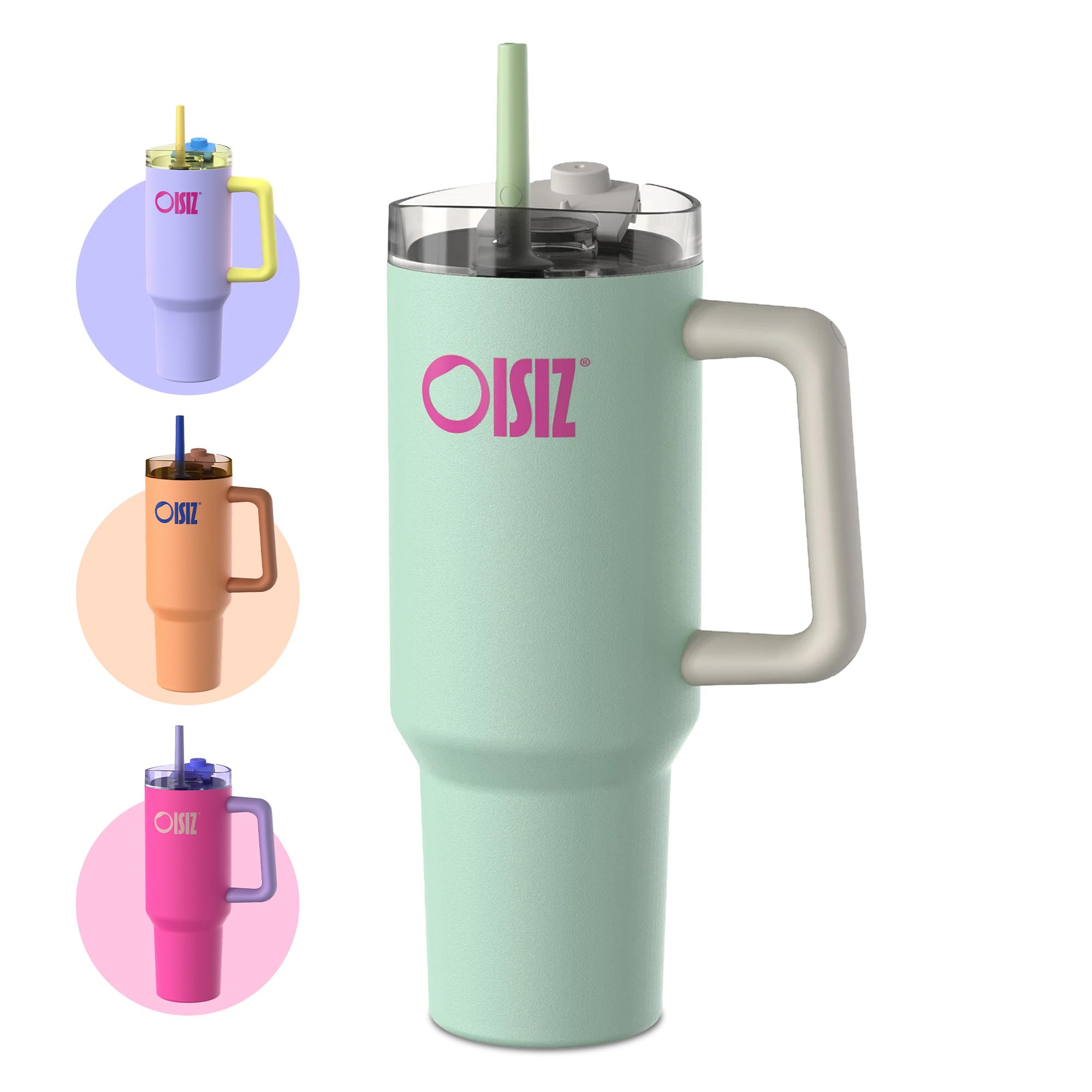 OISIZ 40 oz Tumbler with Handle and Straw Lid Stainless Steel Water Bottle Reusable Insulated Vacuum Cup Travel Coffee Mug Cupholder Friendly,Sip or Swig Lid,Leak Proof,BPA Free,Keep Cold for 32 Hours