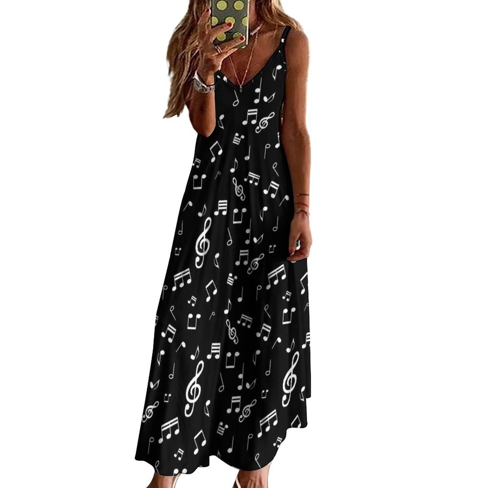 Vestido largo de verano para mujer, vestido de verano con cuello en V, tirantes delgados, vestido de playa