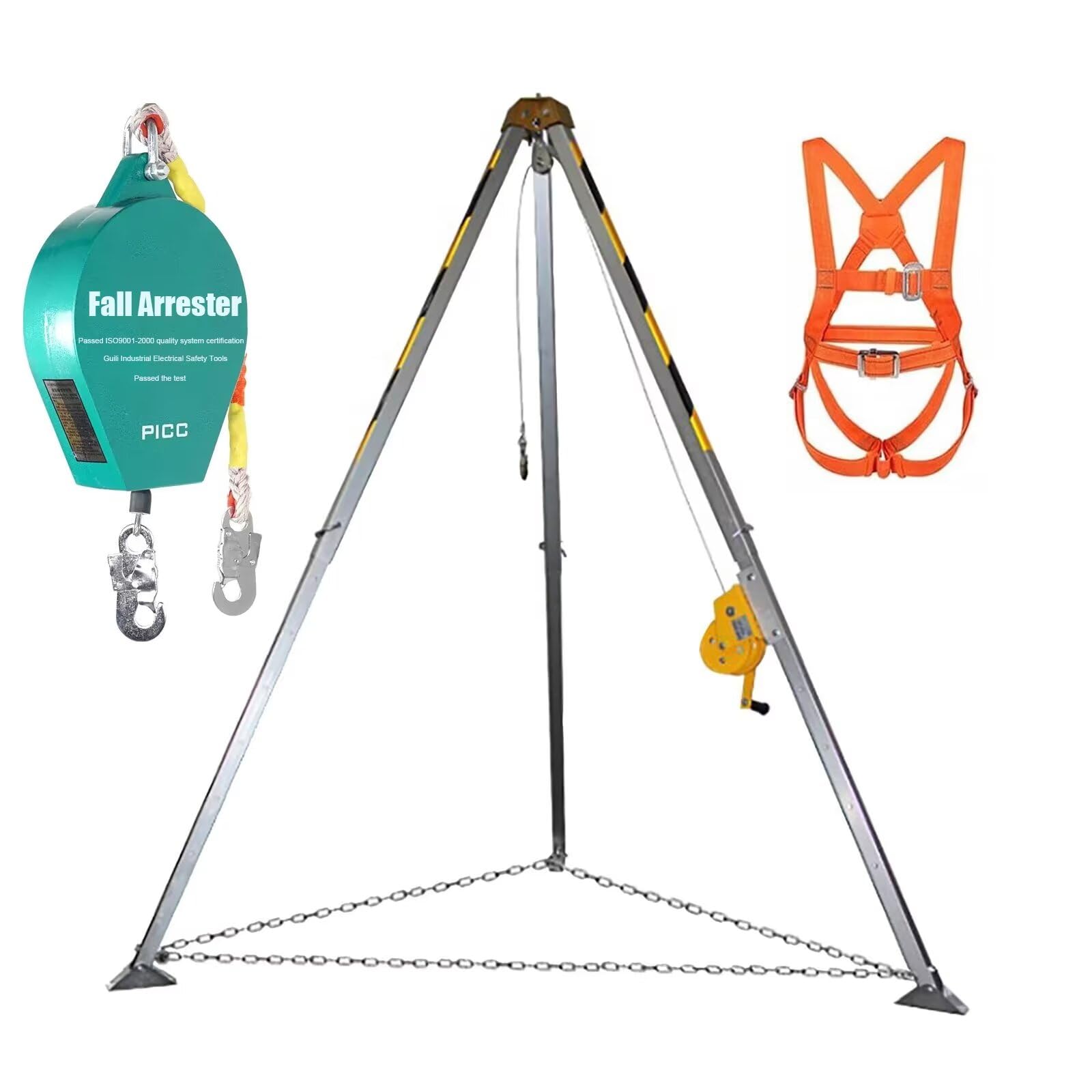 Trípode de Rescate, trípode telescópico de Aluminio con polea y mosquetón, cinturón de Seguridad anticaídas para Espacios confinados, Ideal para túneles de alcantarillado y Operaciones de re