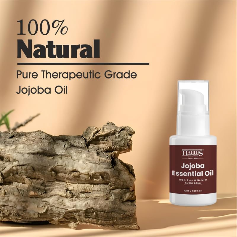 Image of Habibs Pure Jojoba Carrier Oil - 100% Organic, Cold-Pressed for Balanced Skin, Hair & Acne Control 30ML