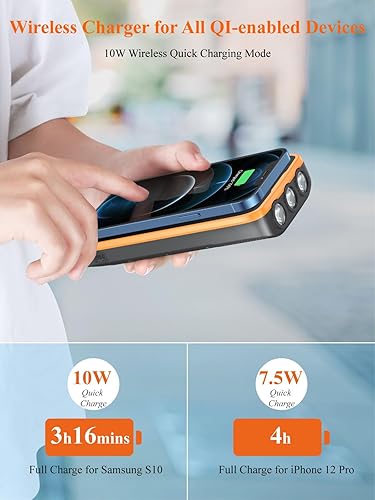 Miniatura 6 de RETMSR Cargador portátil cargador solar de 38800 mAh 10 W inalámbrico QC30 225 W PD 20 W carga rápida paquete de batería con 3 cables integrados