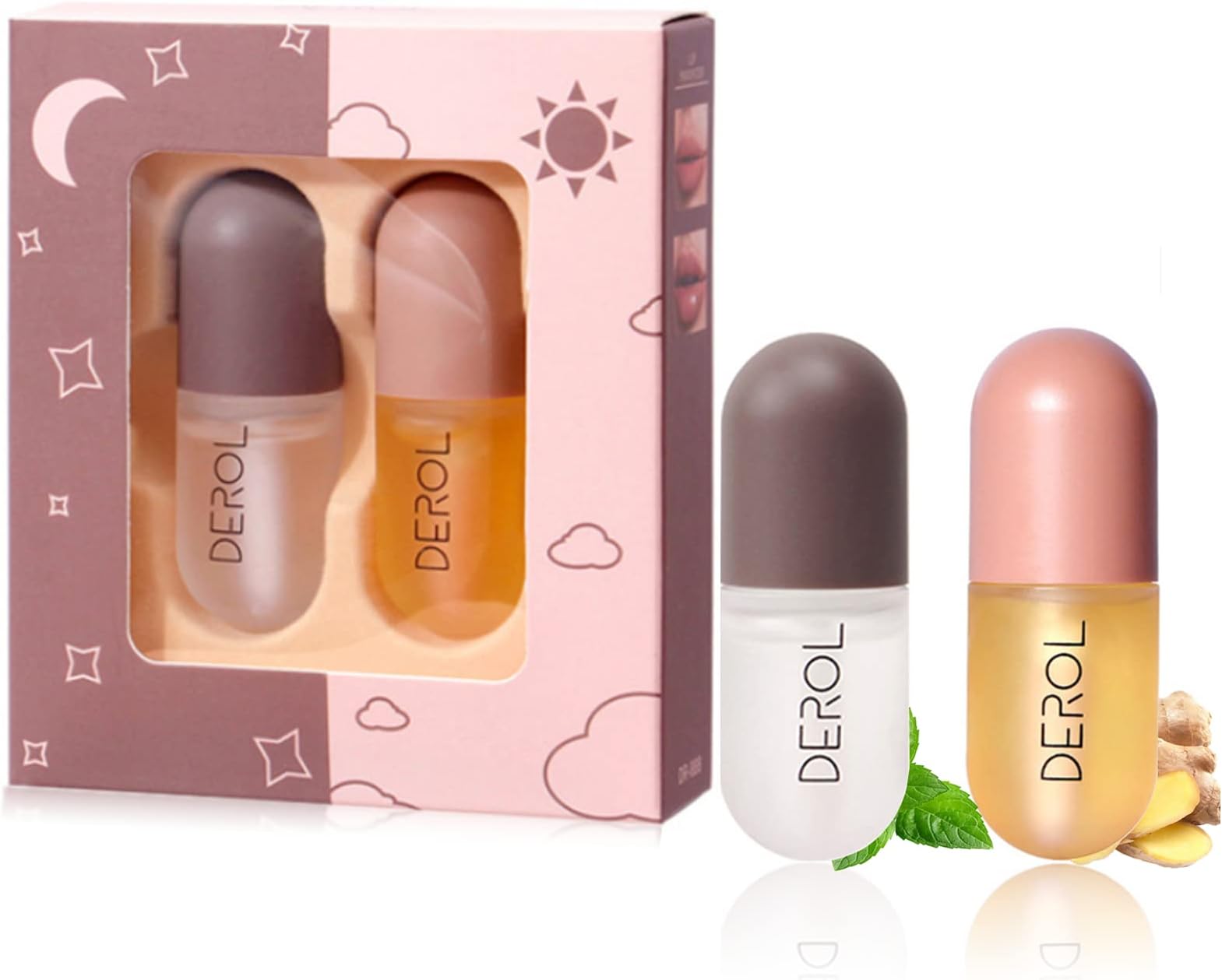 Natural Lip Plumper and Lip Care Serum, Lip Enhancer, Day & Night Moisturizing Repair Lip Gloss Set (1)