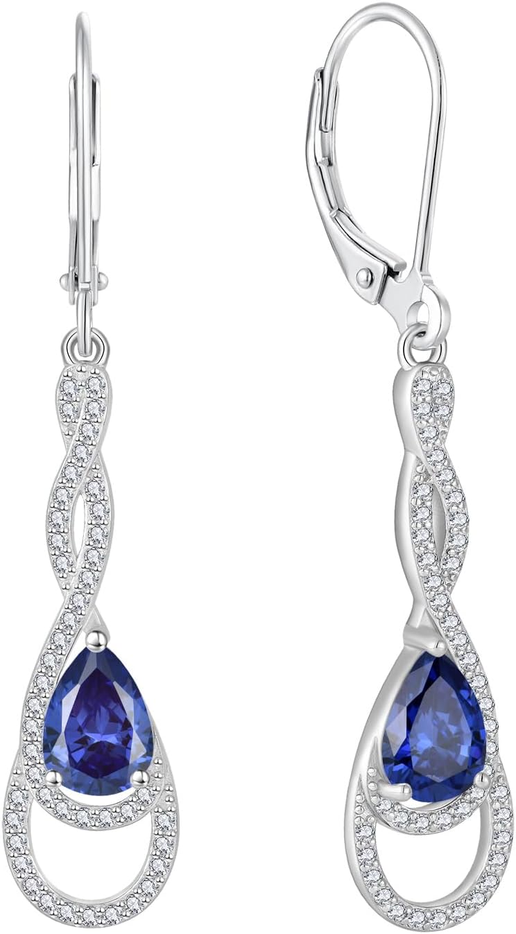 Women 925 Sterling Silver 5A Cubic Zirconia Birthstone Infinity Dangle Drop Earrings Leverback Earrings Anniversary Mother's Day Birthday Christmas for Her