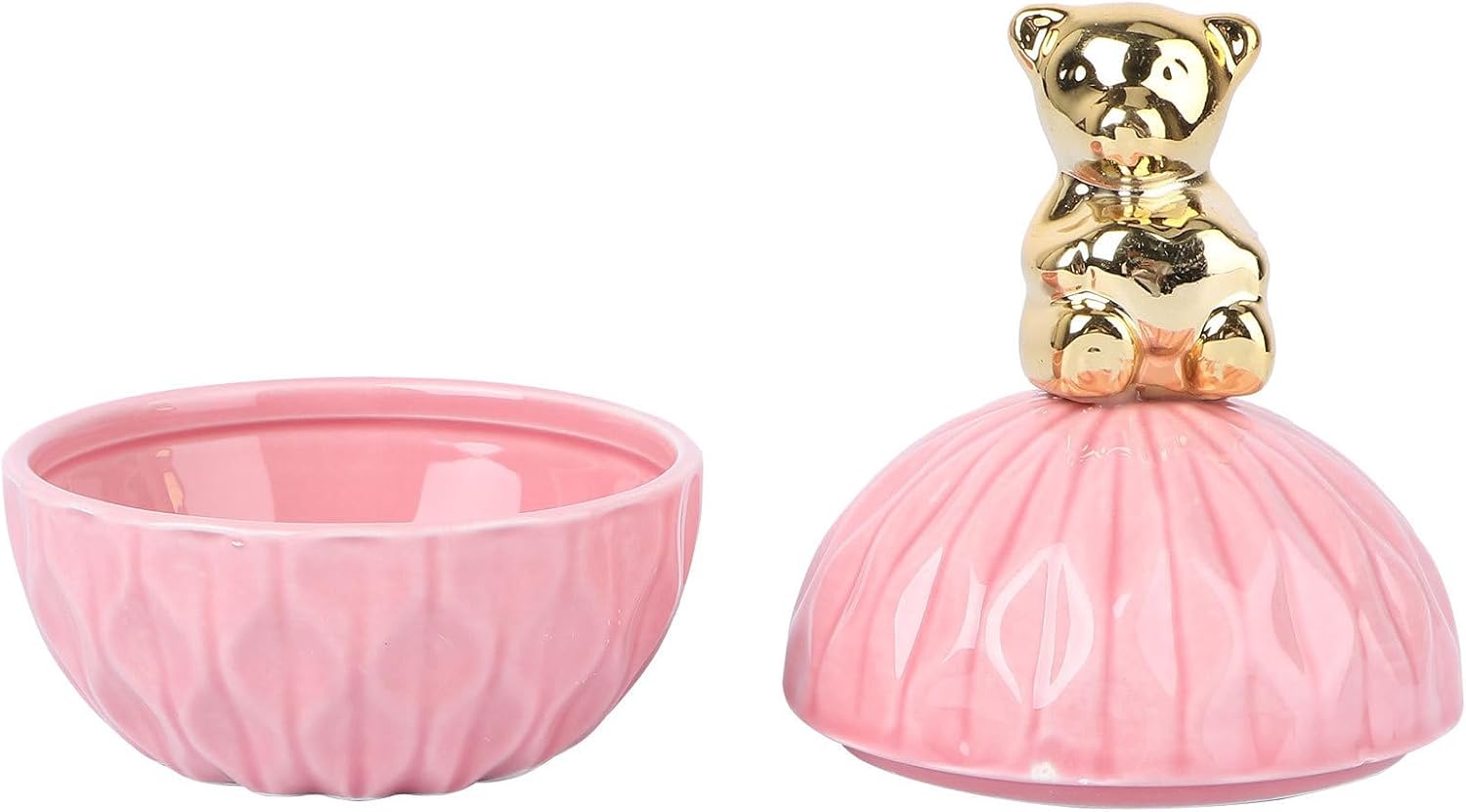 Luxshiny Delicate Ceramic Candy Jar with Lid Pink Creative Storage Container and Lovely Jewelry Box for Gift Use, Featuring Rabbit and Bear Shapes, for Cookies and Fruits Storage