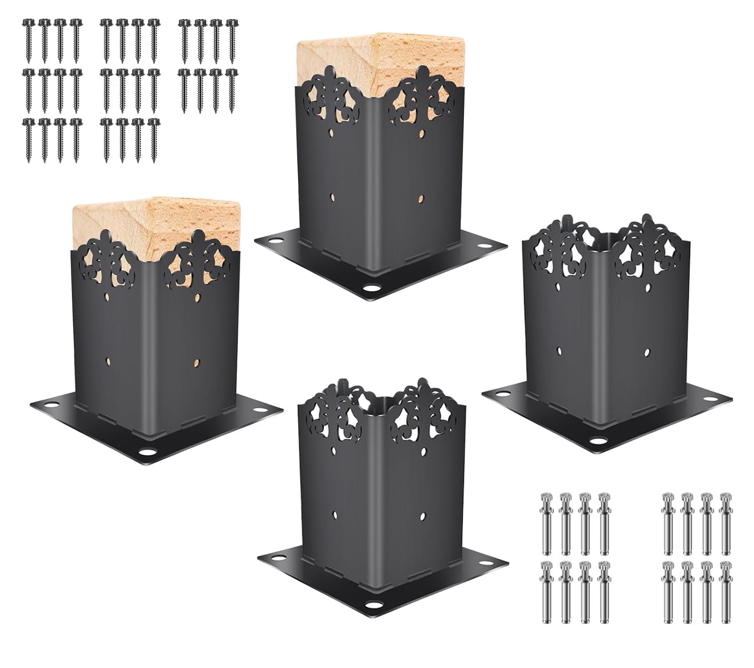 Hollow Out 4x4 Post Base, Decorative Post Base Brackets Inner Size 3.5"x3.5", for Pavilion Deck Railing Mailbox Support Deck Base Plate,Wood Deck Fence (BK4x4 Post Base 4Pcs)