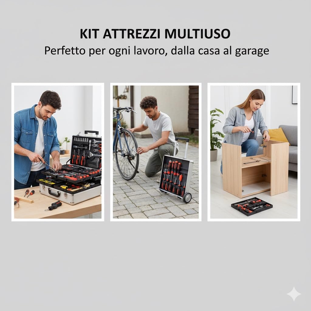 VALIGETTA Professionale Kit Attrezzi 799 Pezzi, Trolley in Alluminio con Ruote, Set Completo Utensili per Meccanico e Fai da Te, Include Bussole, Cricchetti e Chiavi