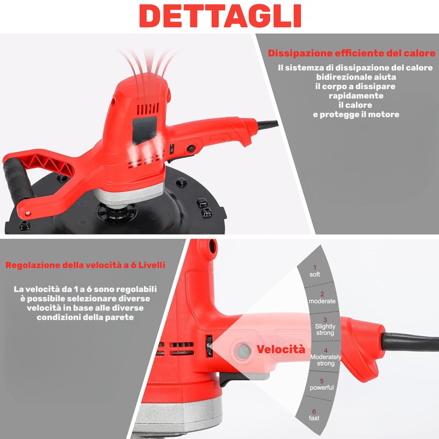 Frattone Frattazzatrice Frattazzo Elettrico 1680W con 6 Regolazioni di Velocità Levigatrice per Muro Pareti Cazzuola Lisciante per intonaco Rifiniture Murali