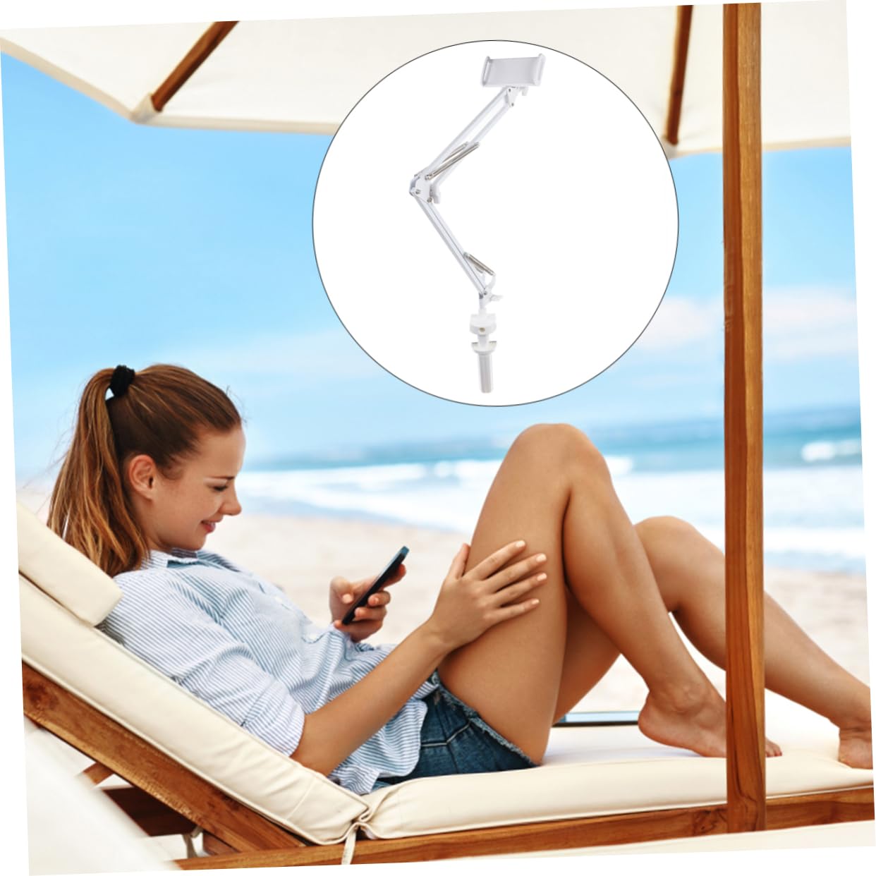 Soporte para Teléfono Brazo Articulado y Rotación 360° | Hierro y Plástico, Clip, Instalación Sencilla, para Móvil y Tableta, Color Blanco
