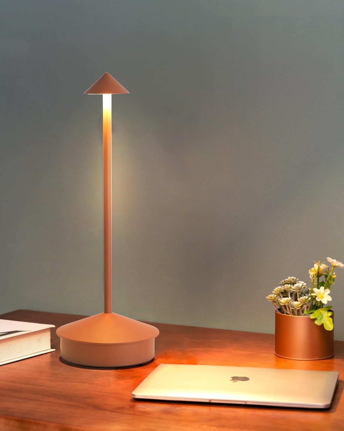 2 Pack Aluminum Cordless Table Lamp, 6000mAh Rechargeable Table Lamps, Portable Touch LED Lamp, Outdoor Waterproof Dimmable Cordless Rechargeable Table Lamps for Restaurant/Patio- Black (Brown)