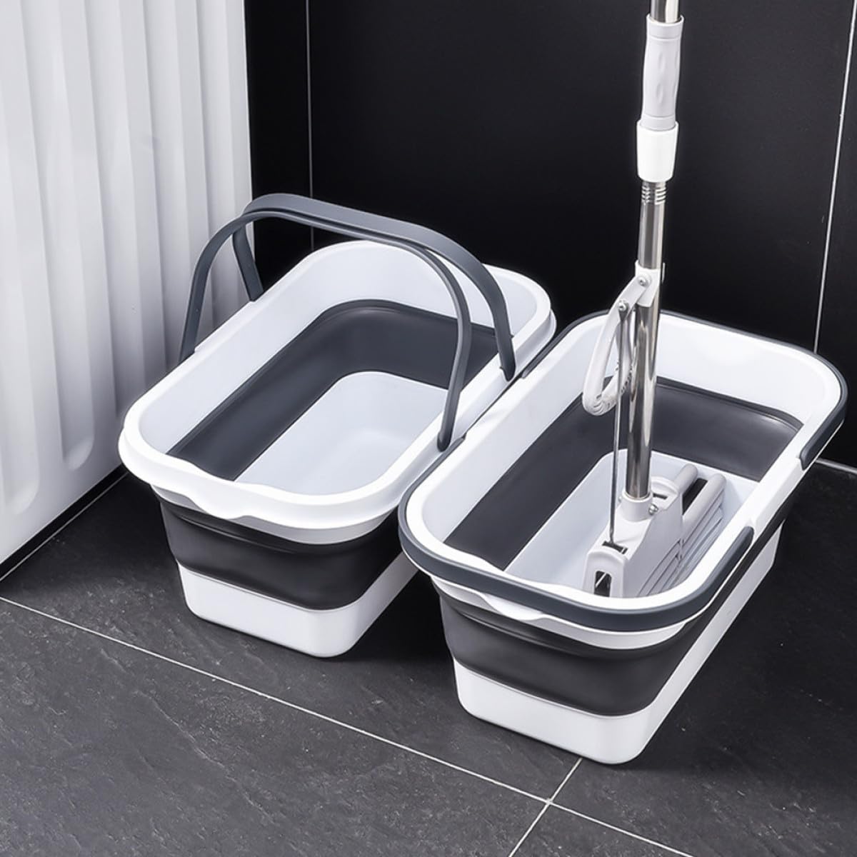 Cubo Plegable de Plástico 15L para Fregona, Cubeta de Mano Asa, Balde para Limpieza en Garaje y Hogar