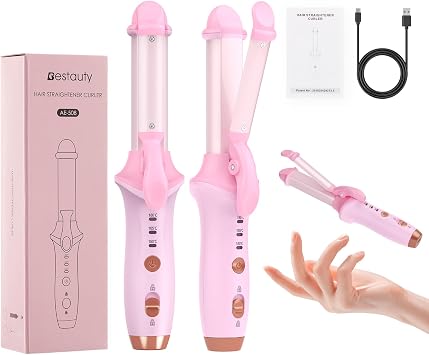 Bestauty Small Cordless Curling Iron 1 inch, Mini Dual Purpose Curling/Flat Iron - Hair Straightener and Curler 2 in 1, Rechargeable Wireless Travel Hair Curling Iron for Short Hair Pink