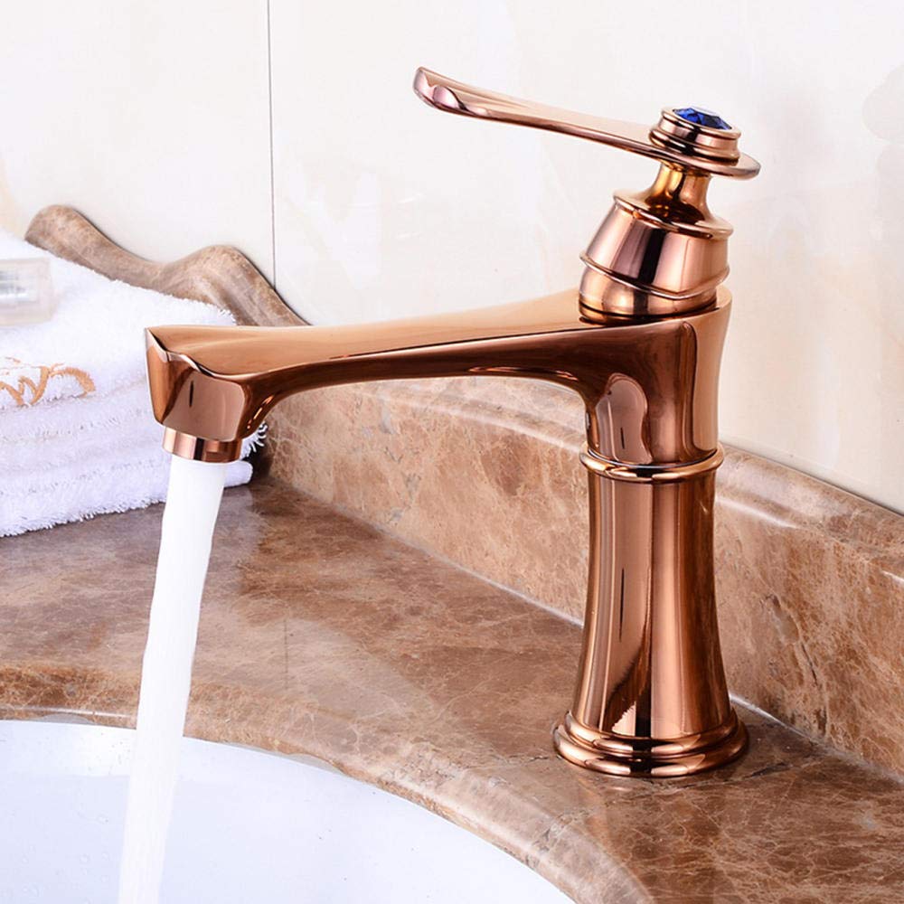 Bathroom European Gold Copper Single Hole Hot and Cold Faucet Above Counter Basin Under Counter Basin Washbasin Basin Faucet Wash Basin Bathroom Faucet@Rose gold_B