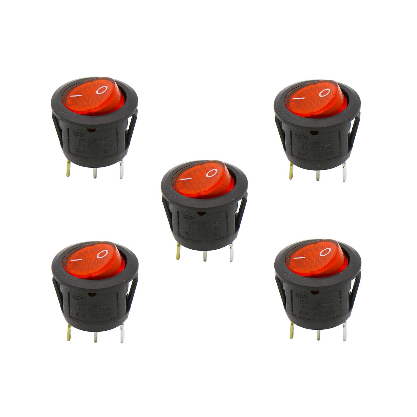 3PIN Rocker Switch Round Switch 10A 125V AC with LED Light PACK OF 5