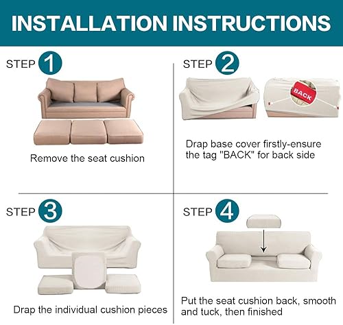 Miniatura 8 de Turquoize Fundas elásticas para sofá de 3 cojines, paquete de funda para sofá biplaza de 2 cojines, fundas para sofá con fundas de cojín