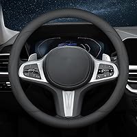 Vista 3 de Funda universal para volante de automóvil, de piel de napa, 15 pulgadas, color negro