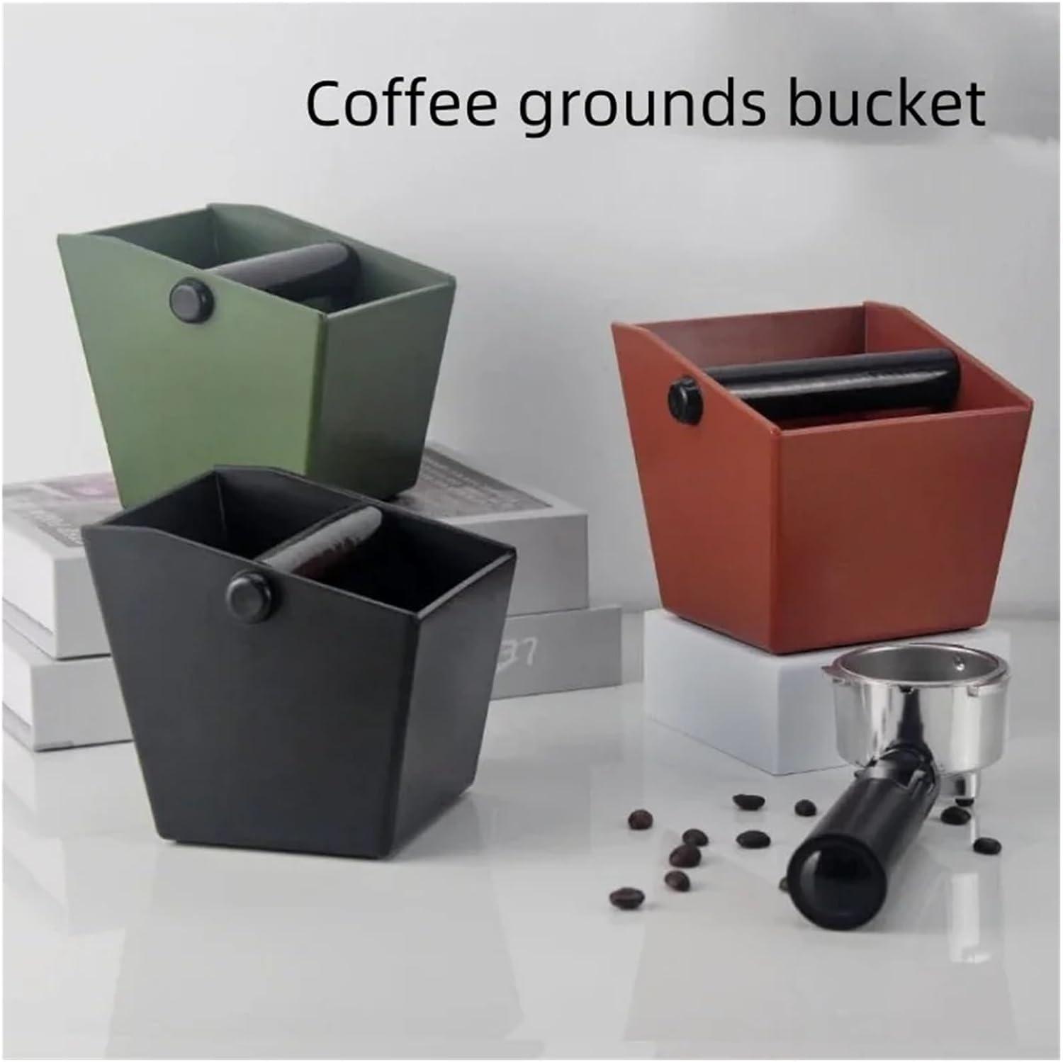 Dump Bin Bucket Espresso Coffee Grounds Container Coffee Knock Box Powder Beveled Coffee Grind Bin Coffee Waste Bar(Black)