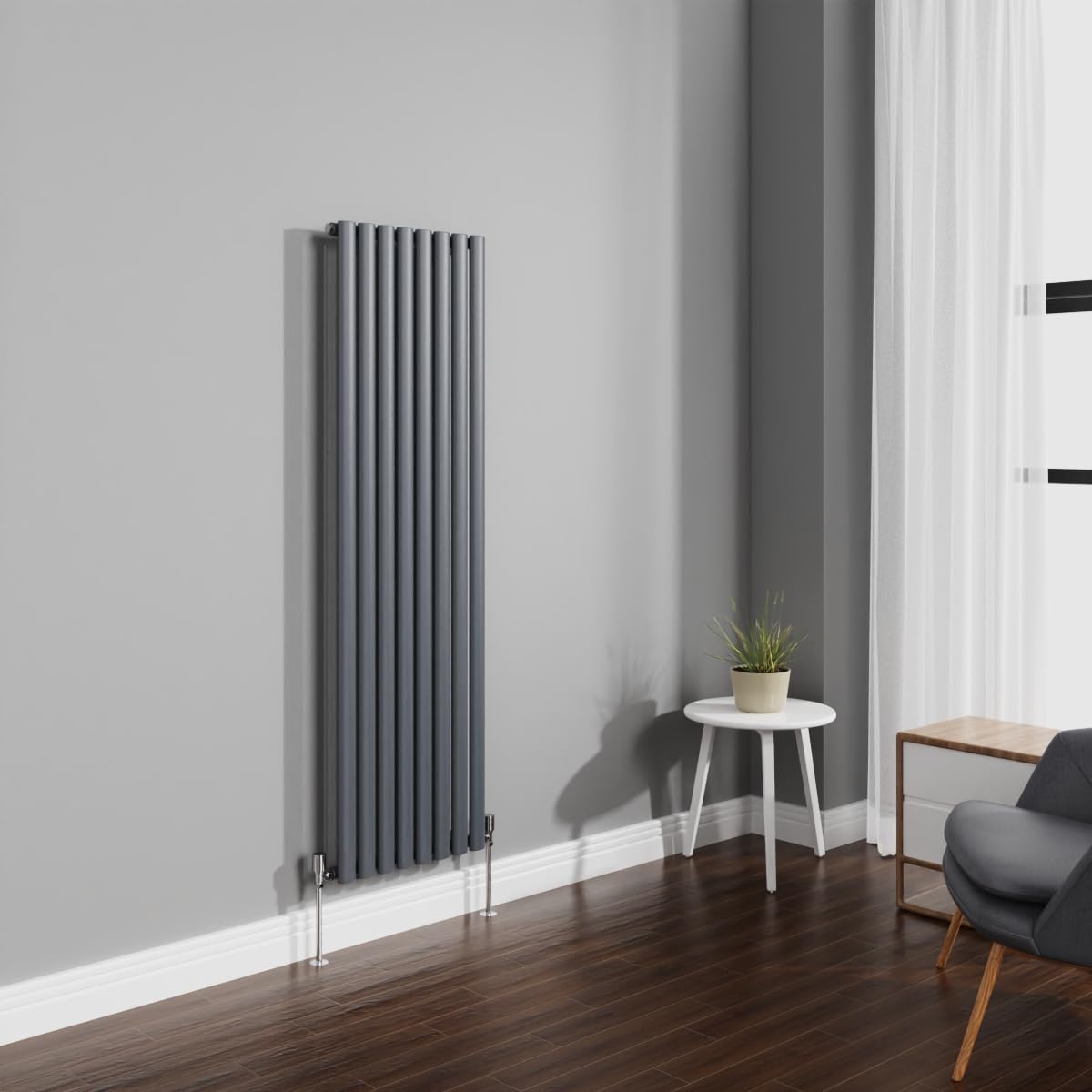 NRG 1600x472mm Anthracite Radiator Vertical Oval Panel Single Rad