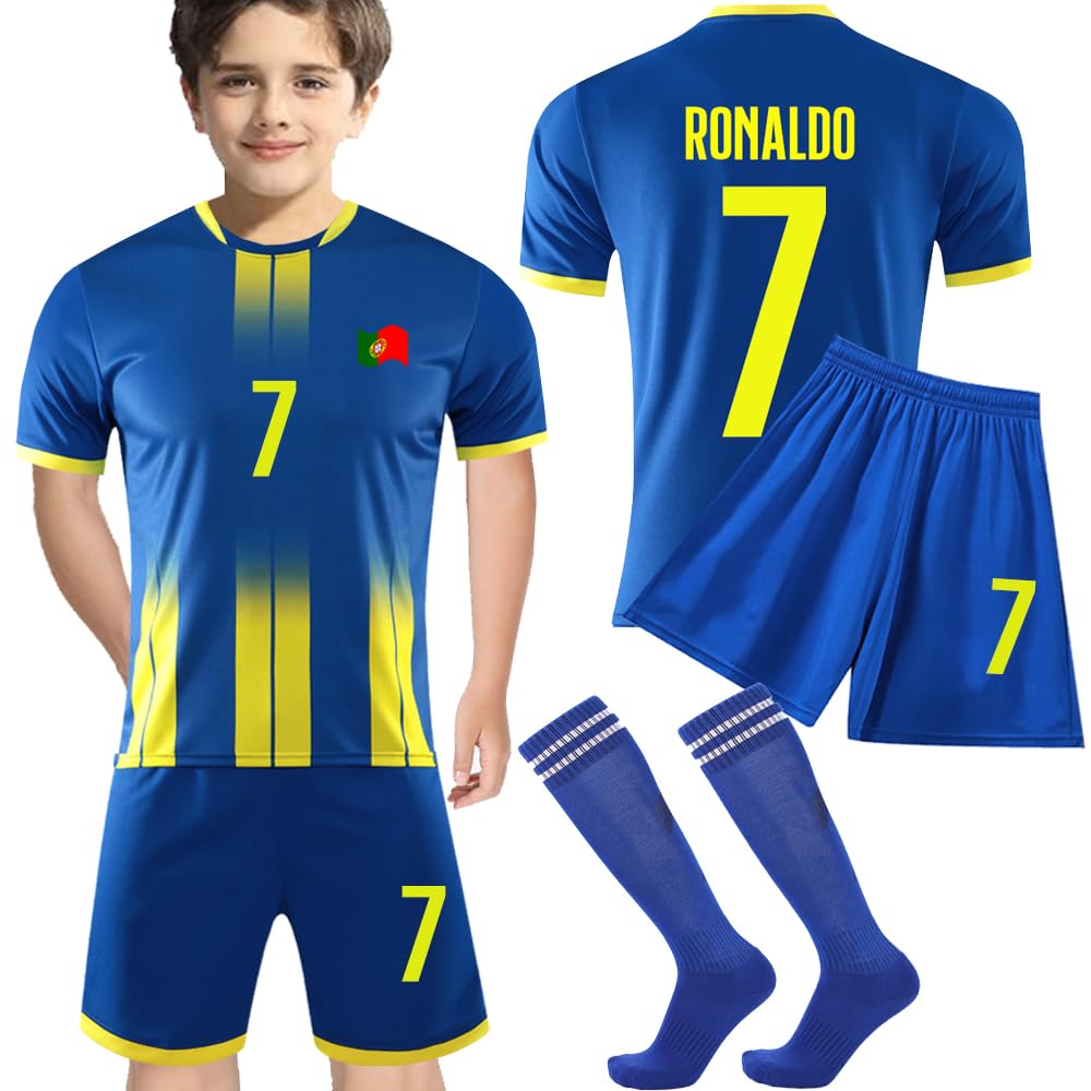 Casmyd Portugal Soccer Jersey Kit for Kids Boys Youth #7 Ronal_do Football Uniform Sports Team Ice Graphic T-Shirt+Shorts
