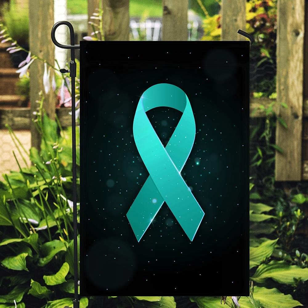 Ovarian Cancer Tourette Syndrome Trigeminal Neuralgia Peritoneal PCOS Awareness Flag Teal Ribbon (12" x 18") USA Garden Flag Premium Decorative Yard Outdoor Flags