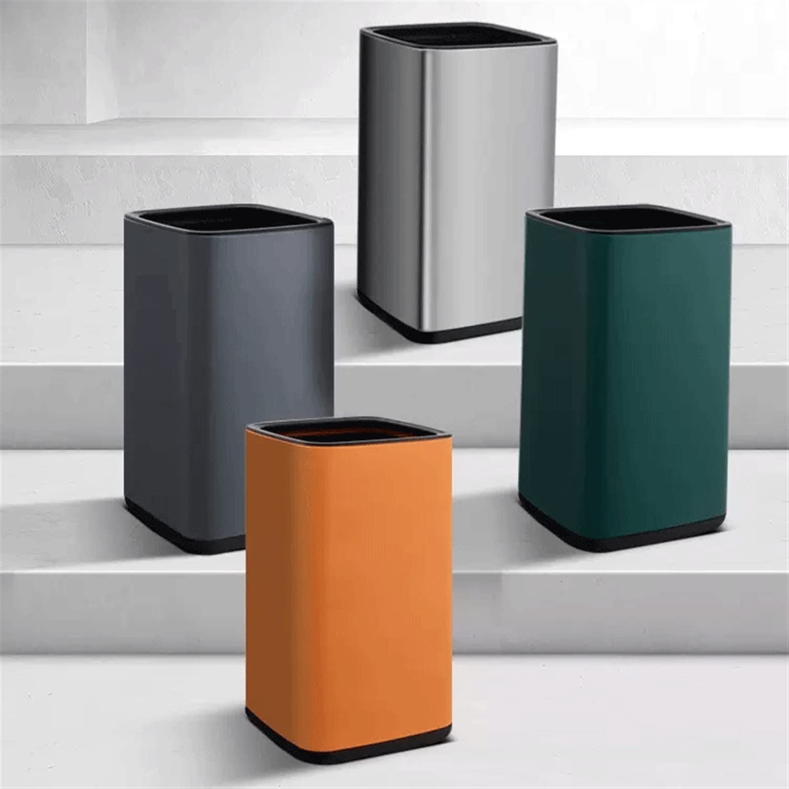 Mülleimer Küche Edelstahl-Mülleimer, Haushalts-Doppelstock-Mülleimer ohne Deckel, Schlafzimmer-WC, Büro, Papierkorb(Schwarz,15l)