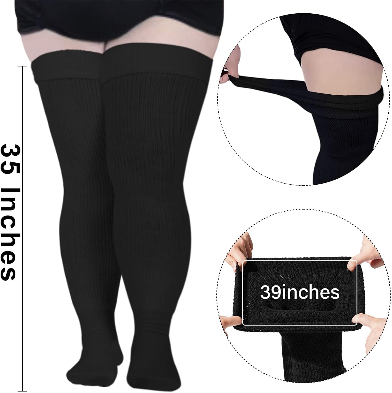 Moon Wood Plus Size Womens Thigh High Socks for Thick Thighs- Extra Long Thick Over the Knee Stockings- Leg Warmers Socks - Image 2