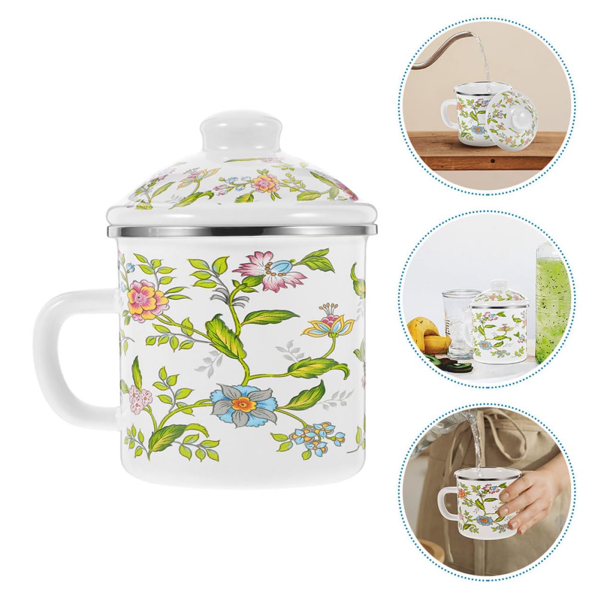 Healeved Emaillebecher aus Dickem Langlebigem Material 1250 Ml Fassungsvermögen Vintage Trinkbecher für Kaffee Tee und Wasser Hitzebeständig mit Praktischem Griff für Zuhause und Büro