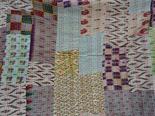 Sophia-Art Patola Silk Patch Work Kantha Quilt, Kantha Blanket Bedspread, Patch Kantha Throw, Kantha, Kantha Rallies Indian Sari Quilt, #TOP2