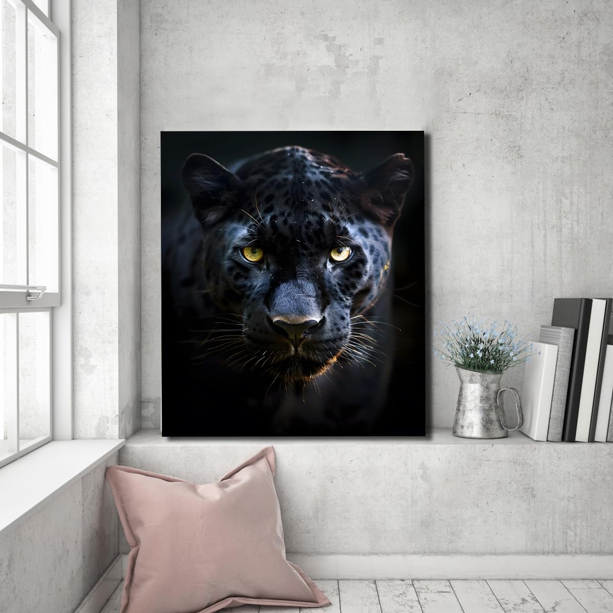 Via Vela Imprimés gothiques sur toile léopard noir peintures de faune urbaine affiche d’animaux sombres art mural unique t-shirts pour appartement salon loft décoration intérieure 50x60cm