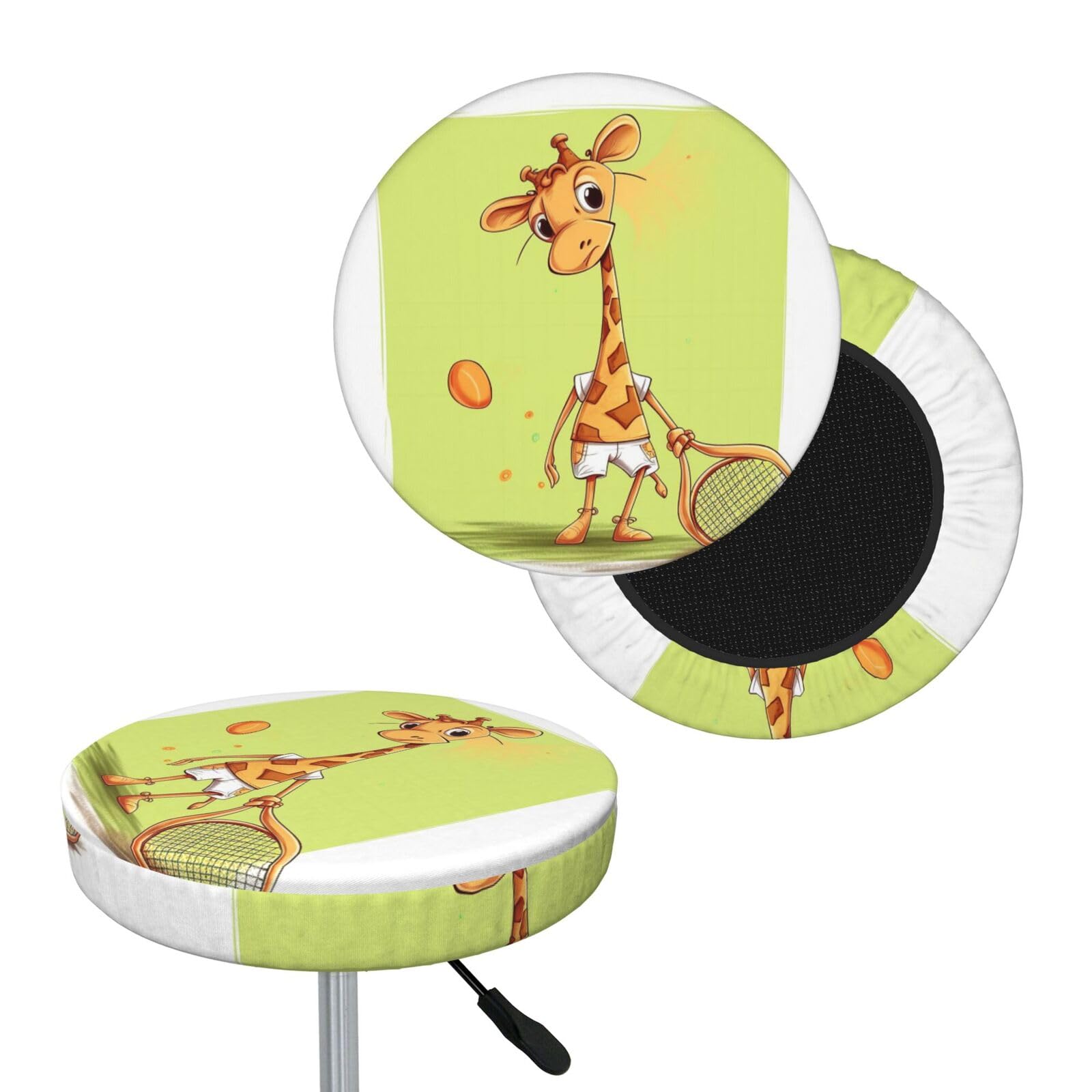 NONHAI Giraffe Playing Tennis Bar Stool Cover Round Elastic Stool Cushion Covers Dustproof Bar Chair Cover Washable Stool Cushion Slipcover Stretch Stool Seat Covers for 12-14 Inch Chair