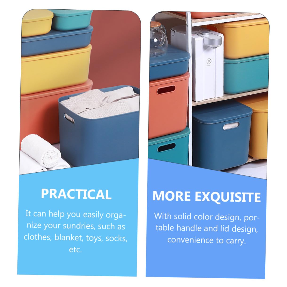 Scatola di Stoccaggio con Coperchio in Plastica PP Organizer Multiuso per Cosmetici e Piccoli Oggetti Grande Capacità Contenitore Decorativo per Armadio e Scrivania Blu