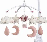 Móbile Berço Bebê Musical E Giratório Nuvens E Balão Rosê