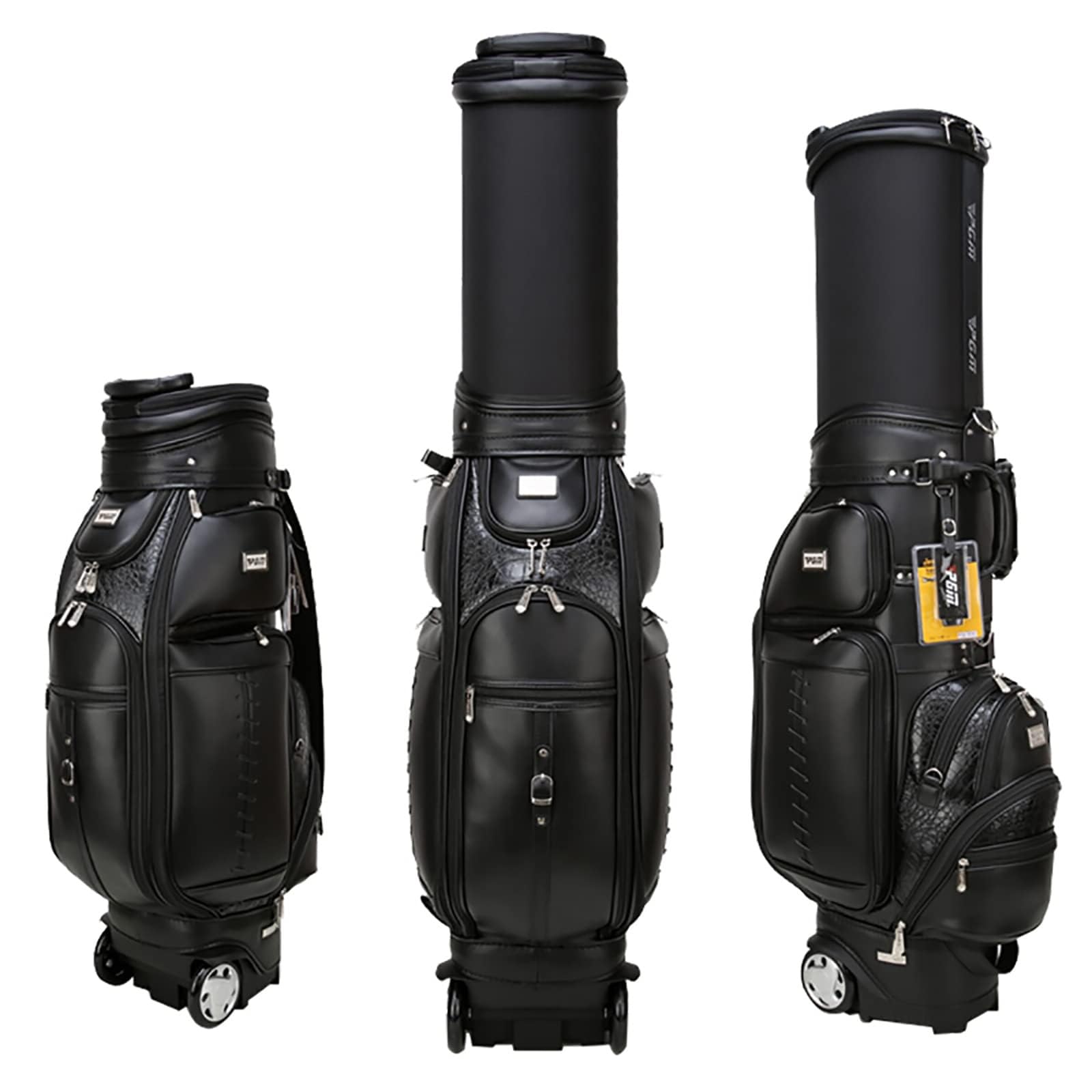 WHIPIN Retractable Golf Club Bag, Wheeled Golf Club Travel Bag Case, Microfiber Leather Golf Stand Carry Bag, Portable Golf Travel Case with Rain Cover, Lock, 6-Way Divider, 1Piece (Color : Black)