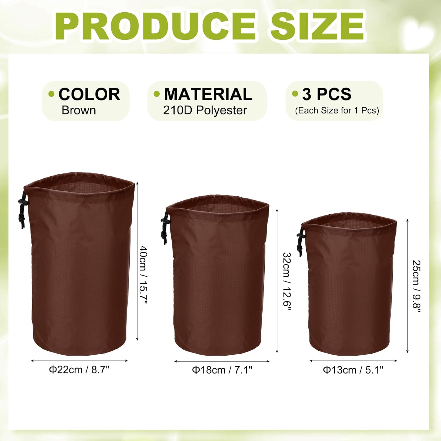3pcs Drawstring Bag with Toggle Cinch and Ditty Pouch Bag Coffee image 2