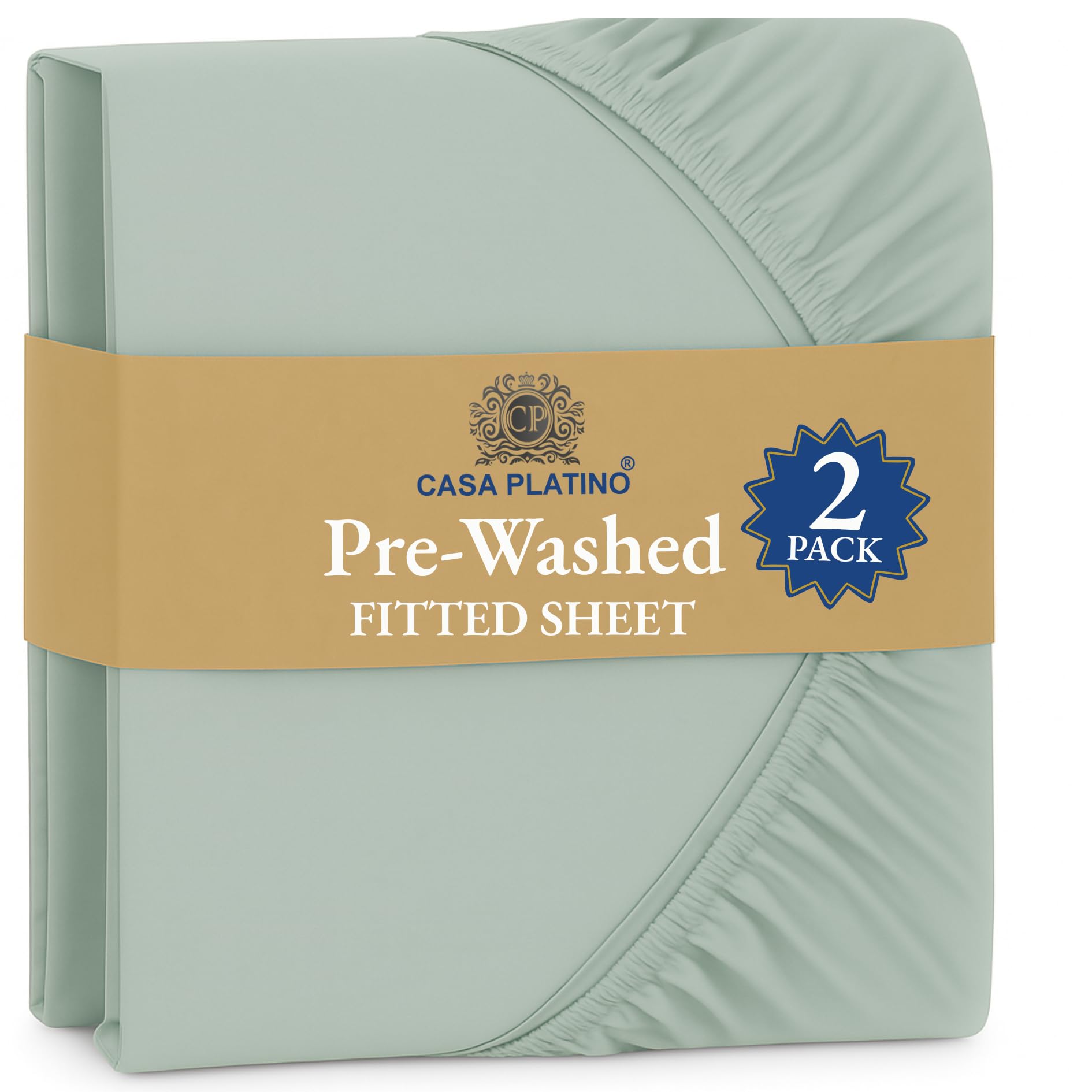 Fitted Sheet Emperor, Mineral (Pack of 2) - Pre-Washed, Deep Pocket 14 inch (35 cm) - Easy Care - Soft Brushed Polyester Microfibre Fabric - Shrinkage and Fade Resistant - Bottom Sheet