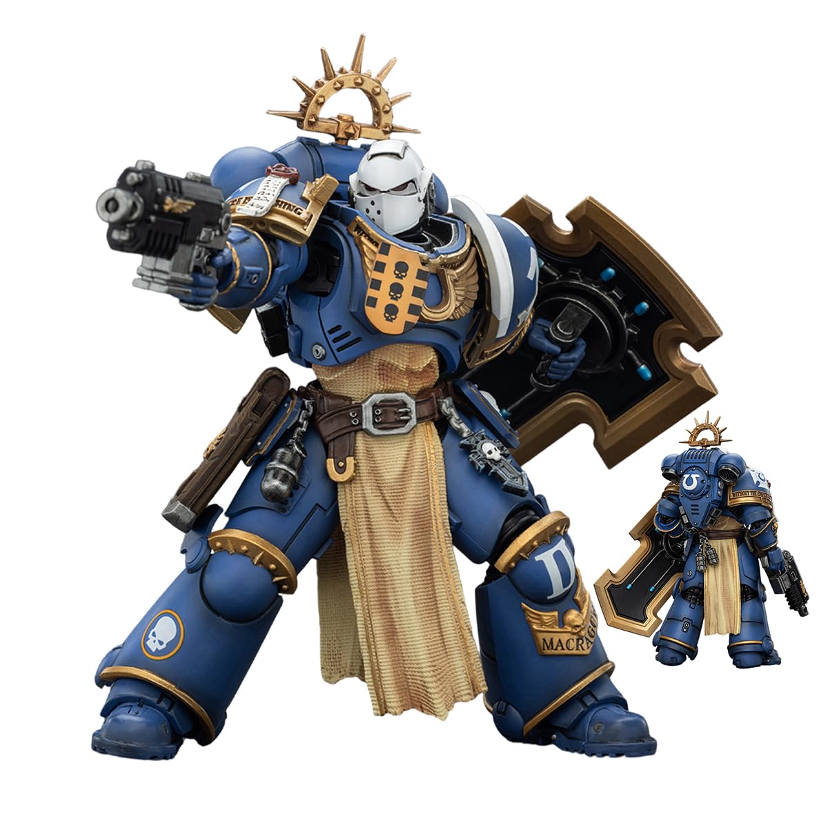 JOYTOY Warhammer 40K 1/18 Action Figure Ultramarines Levantus with Power Sword, Stormshield and Bolt Pistol CollectionGift 15Age+ 4.84“