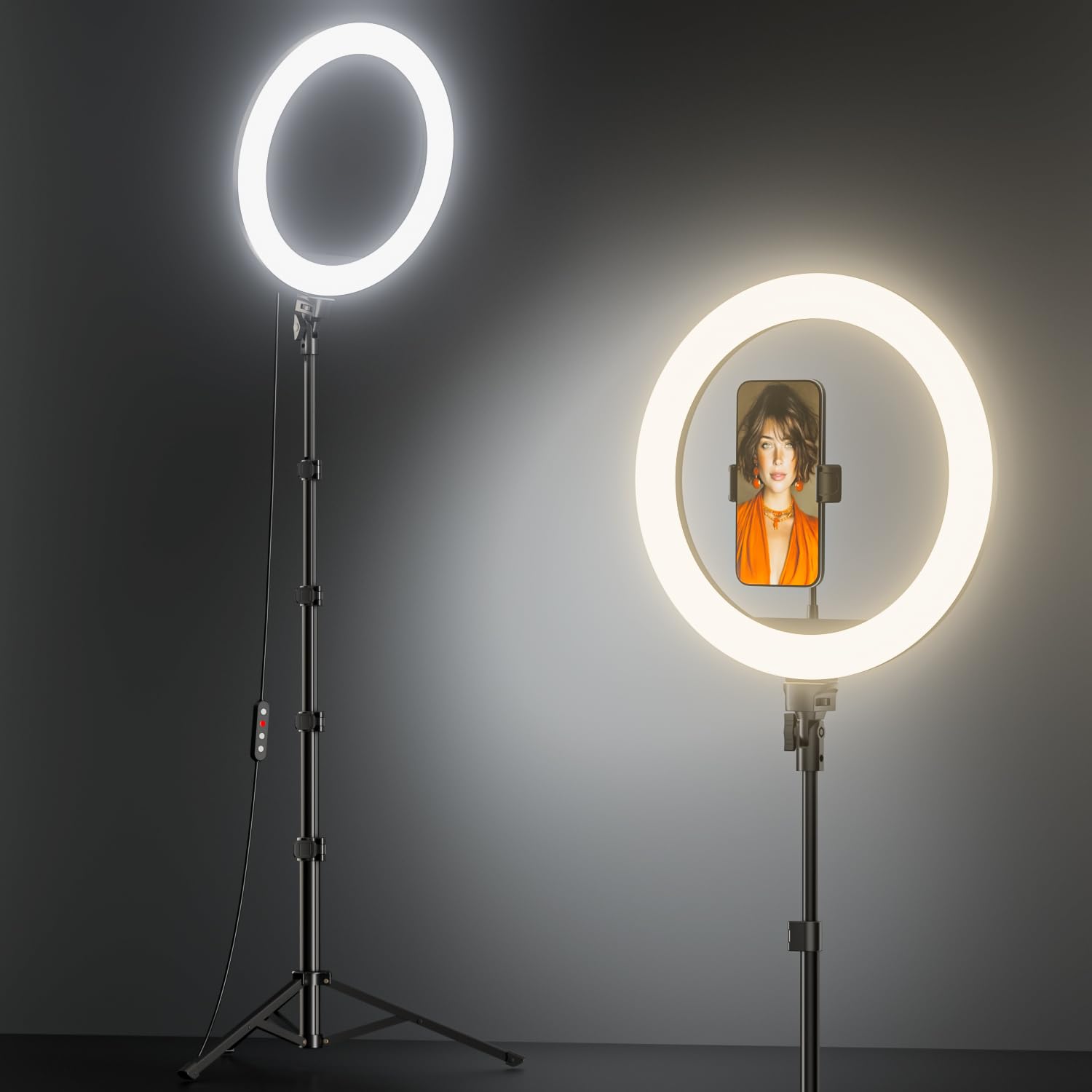 TODI 12" Ring Light with 63" extendable Tripod Stand, Selfie RingLight with Phone Holder and Selfie Remote, 2-in-1 Dimmable LED Ring Light for Makeup, Live Stream, Photography