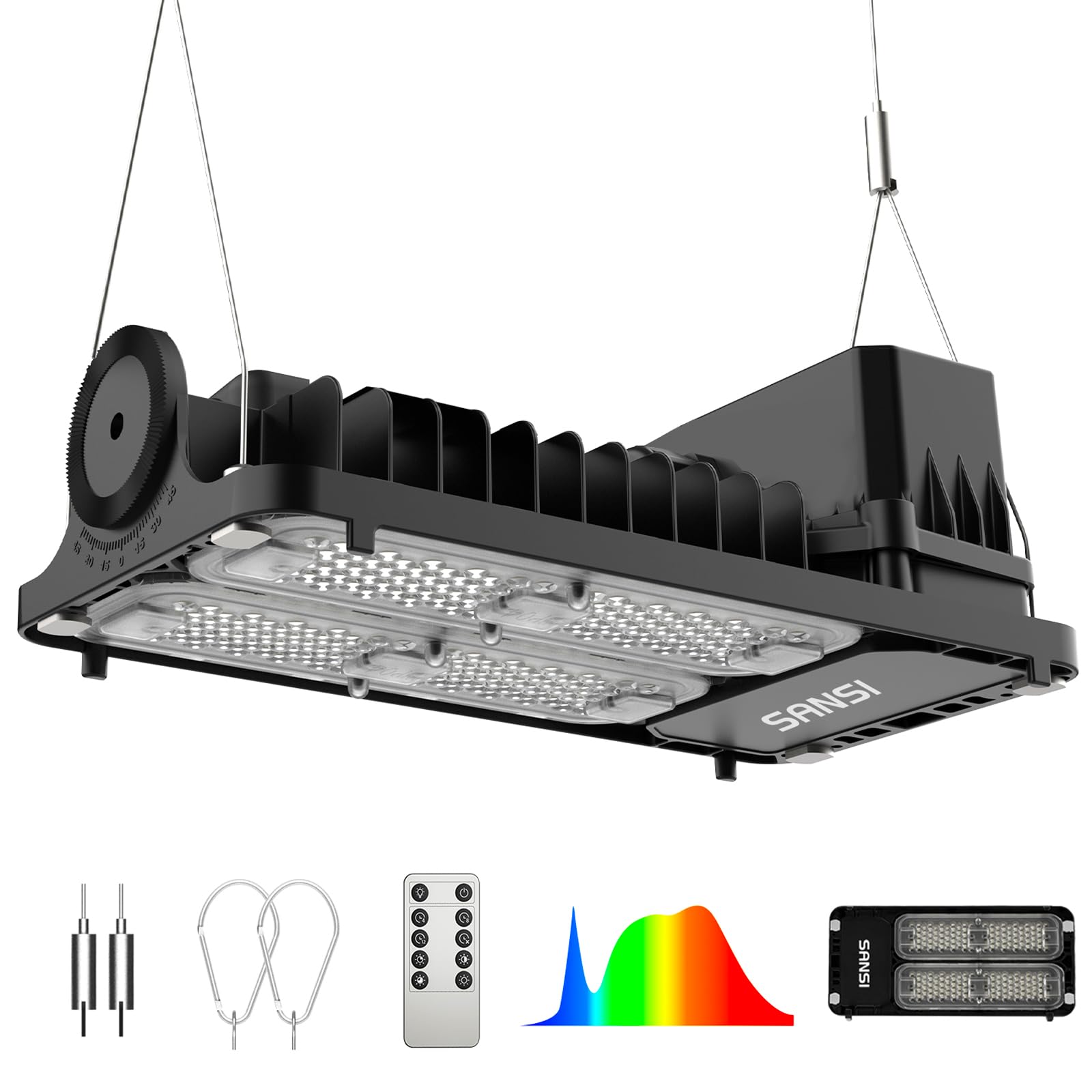 SANSI 100W Grow Lights for Indoor Plants LED Full Spectrum Plant Light with 4/8/12 H Timer 4 Dimmable Levels