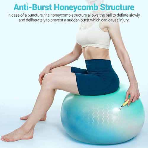 Miniatura 3 de Sportneer Pelota de ejercicio  Pelota de yoga extra gruesa con bola de barra y bomba rápida  Silla de pelota de fitness resistente a estallidos y