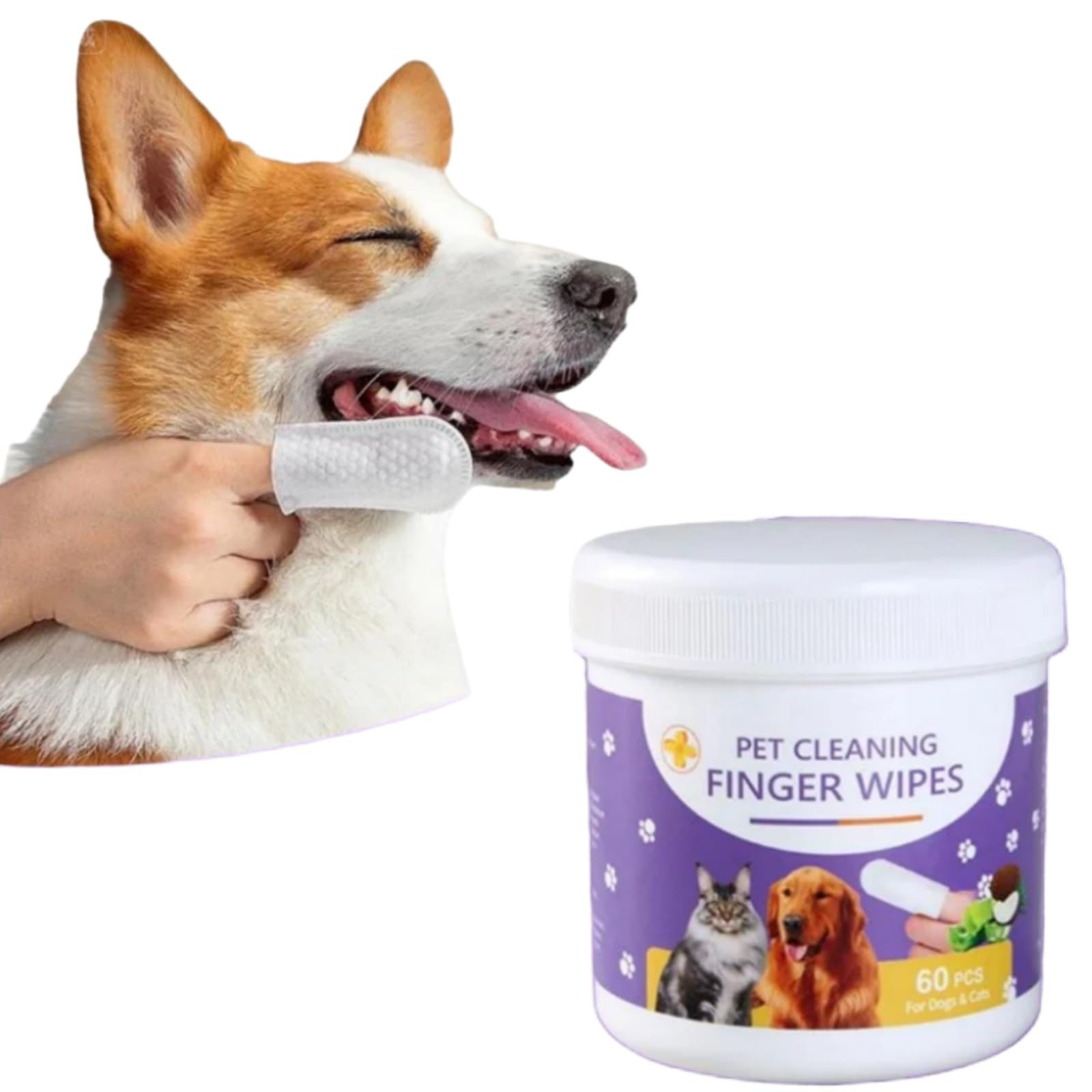 Mumoo Bear Dog Ear Cleaner Finger Wipes for Dogs and Cats 50 Pcs, Disposable Dog Teeth Wipes Pet Grooming Kit Care Gentally Remove Odors Reduce Dirt Wax Build Up Stop Smelly Itchy Easy to Use