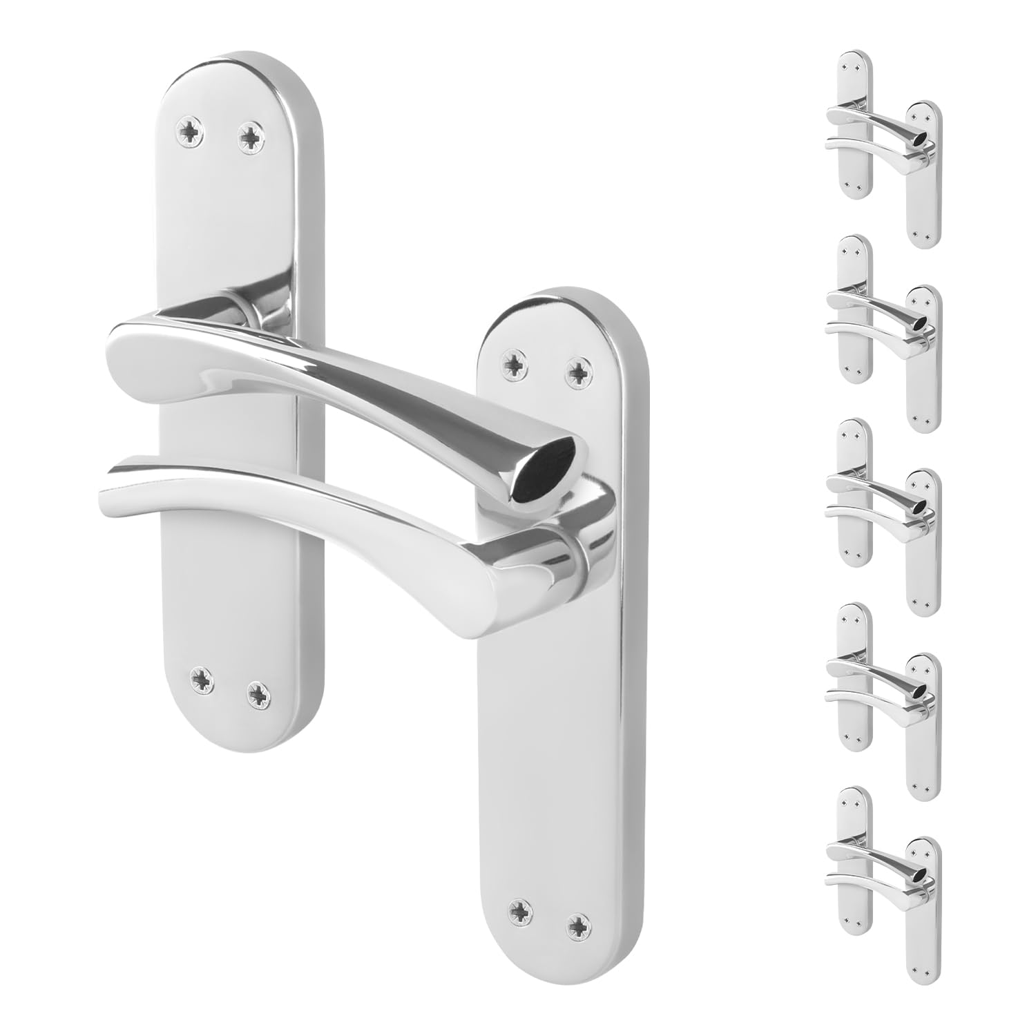 EAI Chrome Door Handles, 6 Pairs of Polished Chrome Internal Lever Latch T-Bar Handles on Backplate - Novoli โ image 1