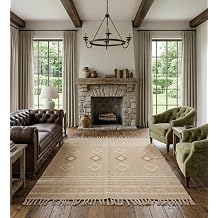 Handwoven Cotton Geometric Boho Area Rug 4x6 Ft, for Living Room & Dining Room