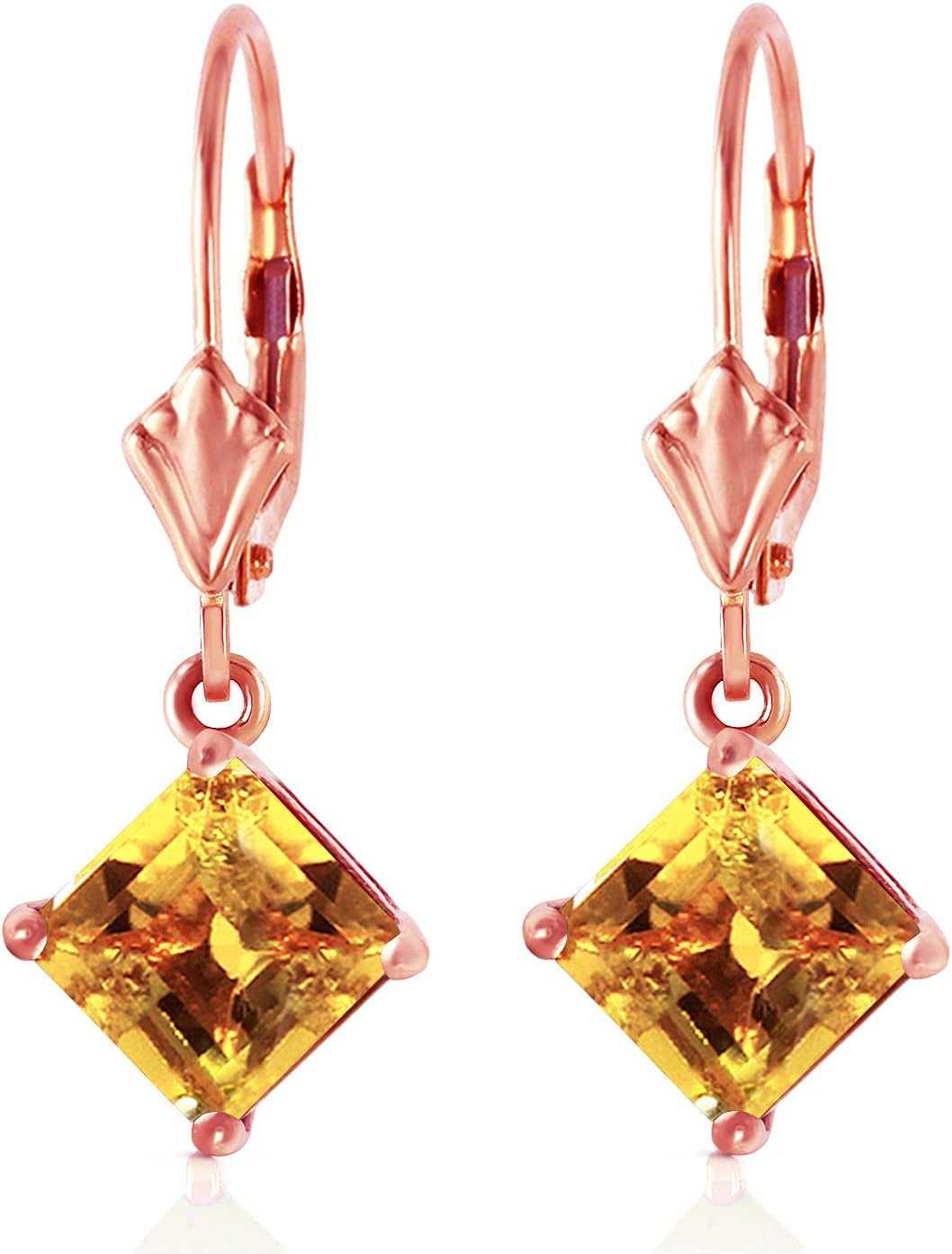 14k Rose Gold Dangle Earrings with Square-shaped Citrine - Image 3