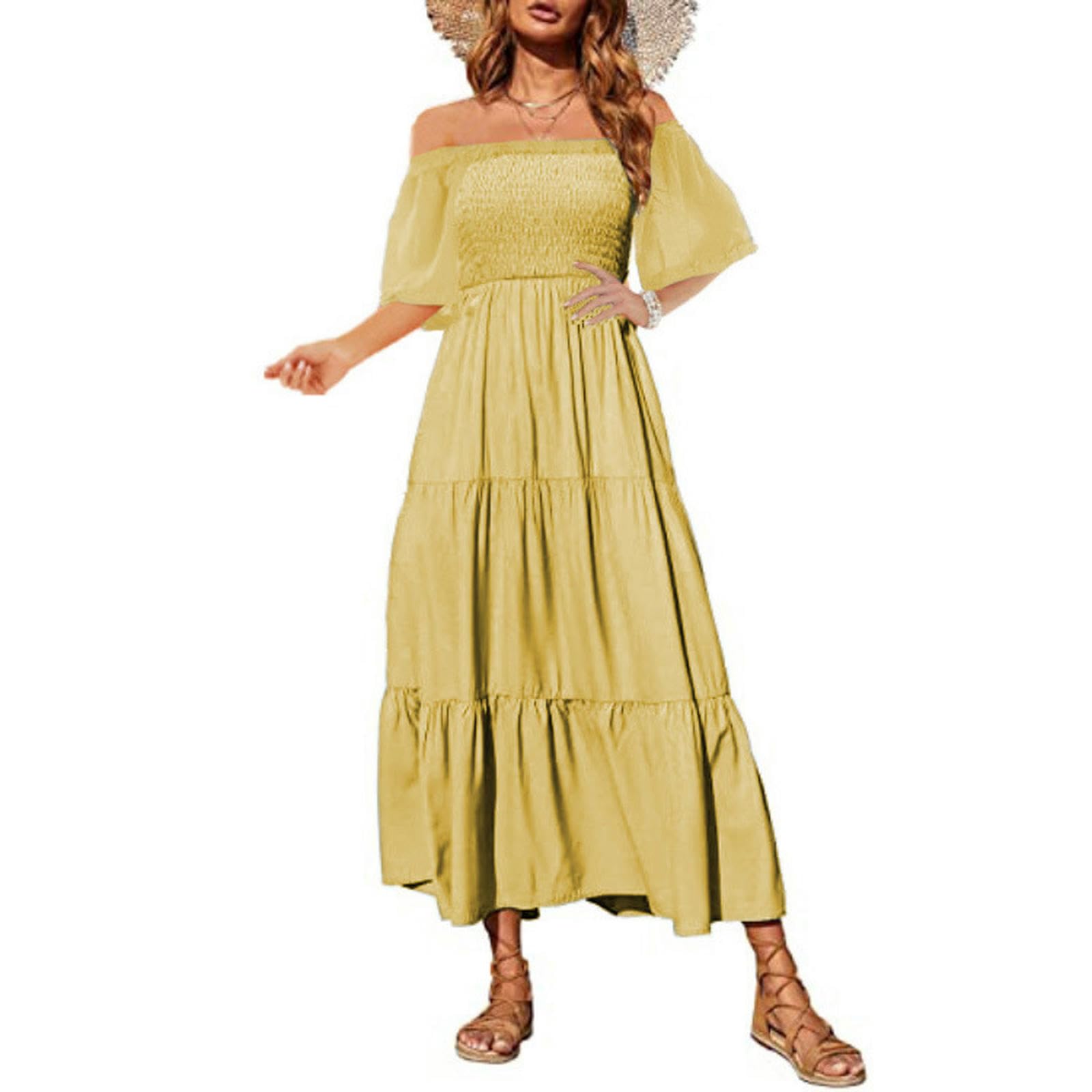 Robe smockée manches courtes femme col bateau taille L été