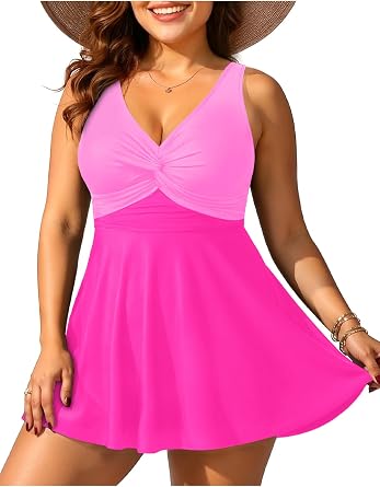 Plus Size Swim Dress for Women - One Piece Swimsuit Tummy Control Bathing Suit Twist Front Curvy Swimwear 2025
