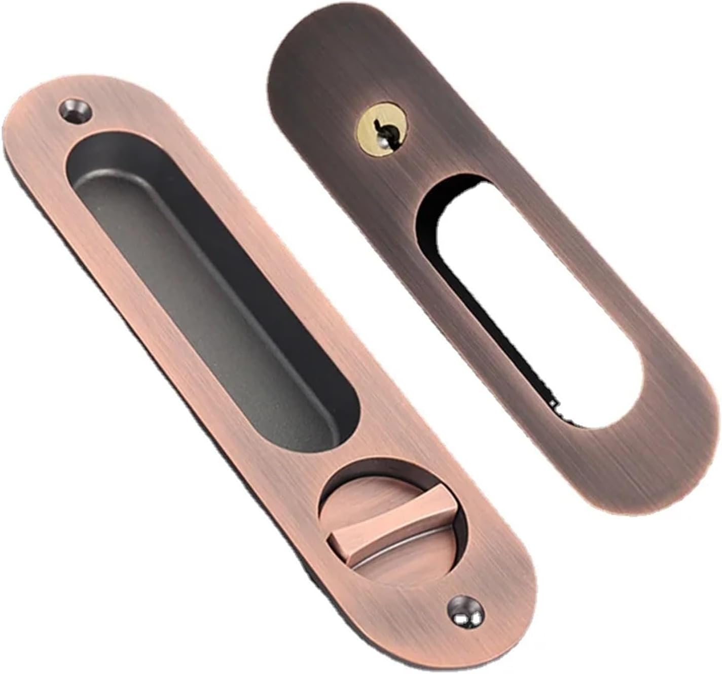 Round Sliding Pocket Door Lock Mortise Lock Set in Privacy Hook Bolt (Door Thick: 35-45mm) Hanging Slide Wooden Door 1Pcs(Silver)