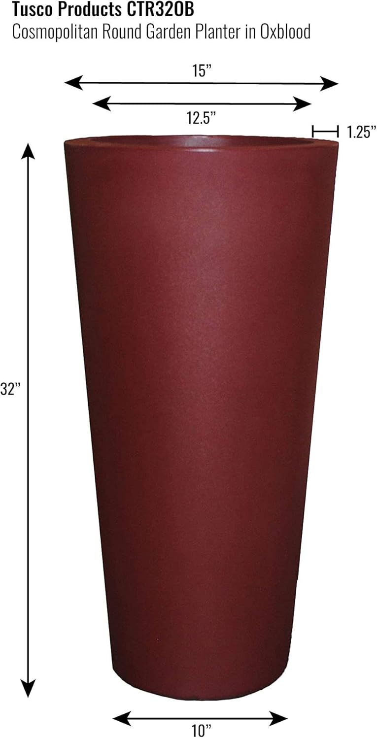 Tusco Products Cosmopolitan Tall Round Garden Planter, 32-inch, Oxblood