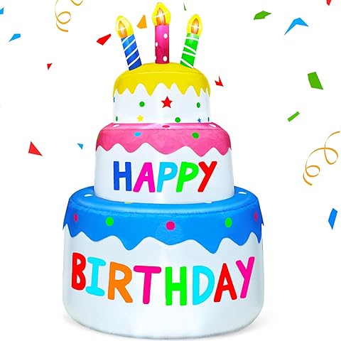 6 Ft Inflatable Happy Birthday Cake Decorations Outdoor Lighted Blow Up Holiday Birthday Party Decor with Candles 6 LED Lights for Indoor Home Celebration Garden Lawn Yard Prop Sign