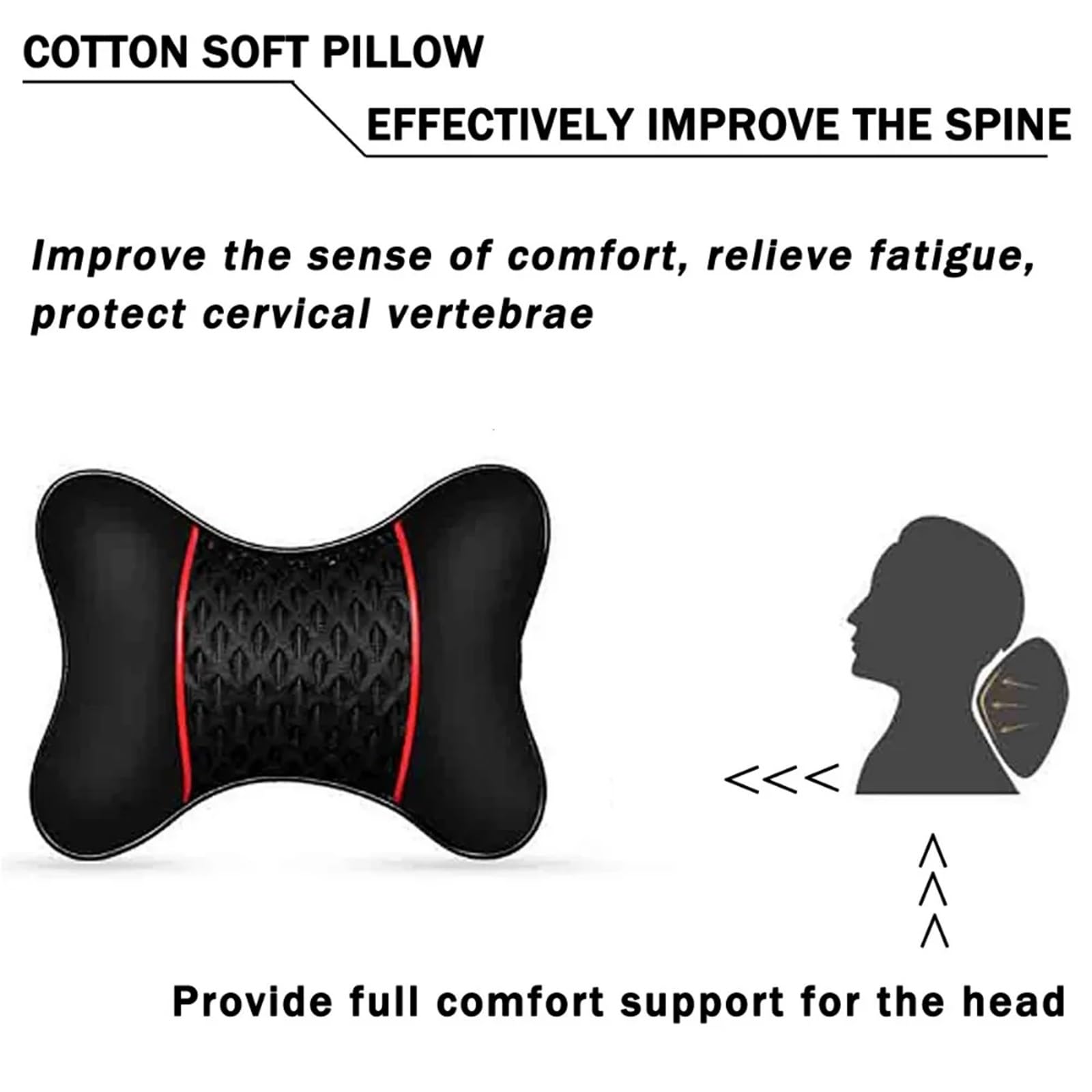 Lumbar Supports Cushion 2 almohadas de punto de cuero PU para reposacabezas de coche, cojín para reposacabezas,accesorios para el asiento del automóvil(Black)